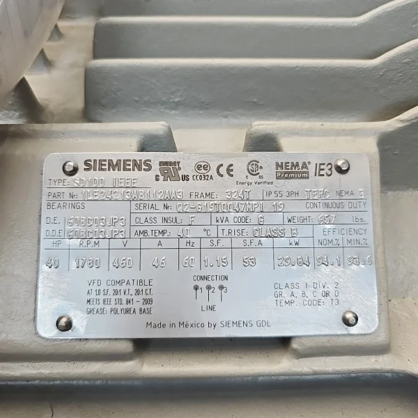 Siemens SD100 40 HP Motor 3PH 460V IEEE - Image 4