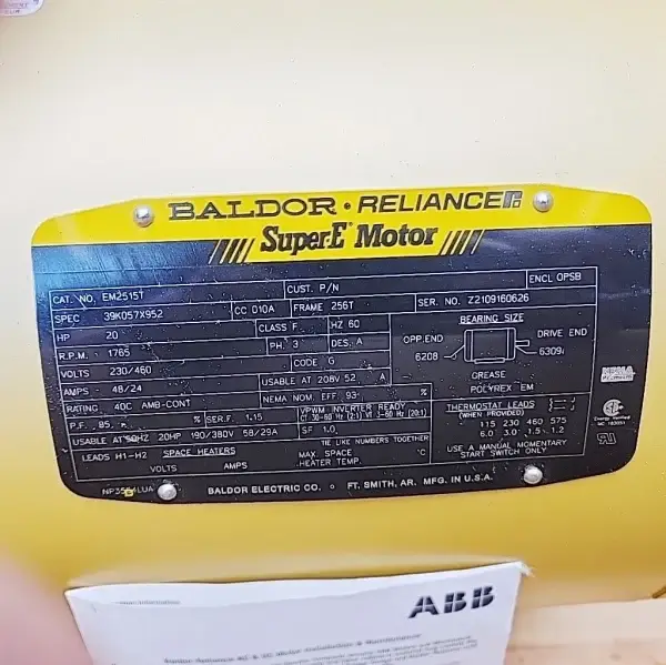 Baldor EM2515T 20HP Motor – 1765 RPM, 256T, 230/460V